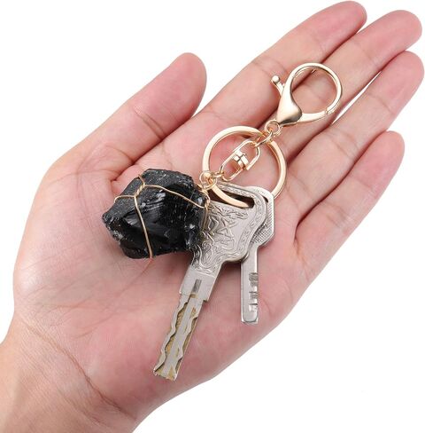 Jovivi Natural Raw Quartz Crystal Stone Keychain Wire Wrapped Irregular Rough Gemstone Healing Crystal Keyring for Women Men in Saudi Arabia