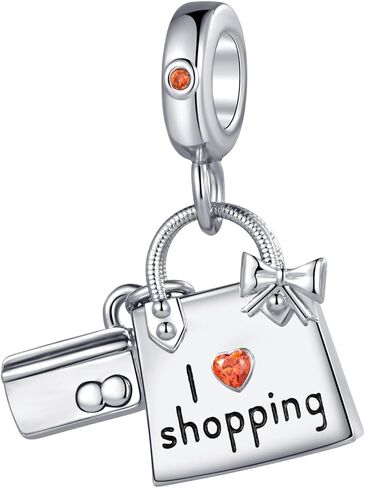 اس بي اي جولري دلاية بتصميم عبارة I Love Shopping متوافقة مع سوار باندورا بتعليقة وبطاقة الائتمان وشنطة اليد وقلب احمر للعائلة والكريسماس والذكرى السنوية واعياد in Saudi Arabia