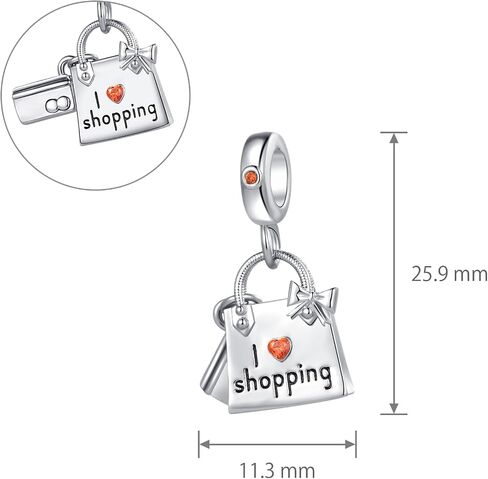 اس بي اي جولري دلاية بتصميم عبارة I Love Shopping متوافقة مع سوار باندورا بتعليقة وبطاقة الائتمان وشنطة اليد وقلب احمر للعائلة والكريسماس والذكرى السنوية واعياد in Saudi Arabia