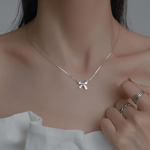 Bow Necklace for Women Dainty Gold Bow Chain Necklace Rhinestone Bow Pendant Necklace Bow Ribbon Necklace Bow Jewelry Gifts for Women Girls in Kuwait