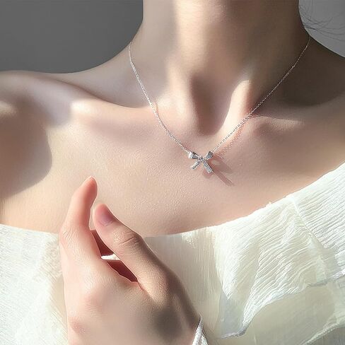 Bow Necklace for Women Dainty Gold Bow Chain Necklace Rhinestone Bow Pendant Necklace Bow Ribbon Necklace Bow Jewelry Gifts for Women Girls in Kuwait