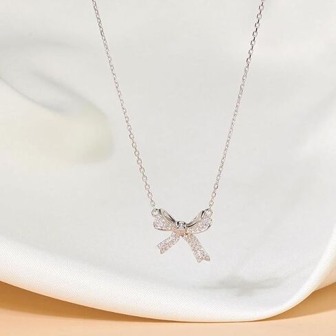 Bow Necklace for Women Dainty Gold Bow Chain Necklace Rhinestone Bow Pendant Necklace Bow Ribbon Necklace Bow Jewelry Gifts for Women Girls in Kuwait