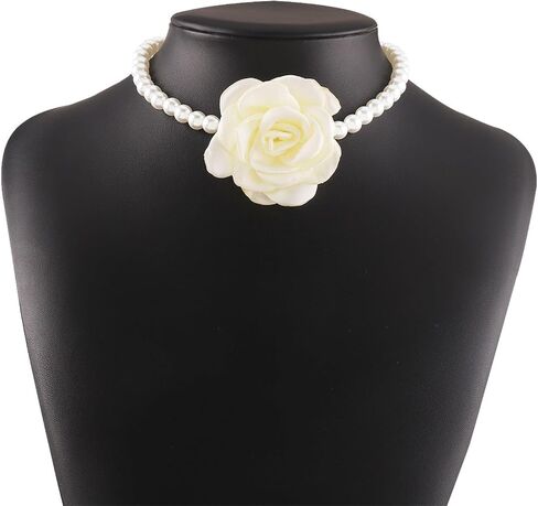 Bohemian Camellia Flower Pearl Choker Necklace for Women Teen Girls,Vintage Floral Choker Necklace,Handmade Freshwater Pearl Necklace Gentle Bride Wedding Jewelry in Saudi Arabia