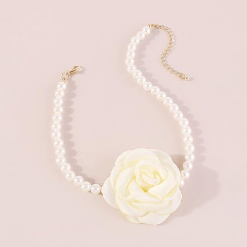 Bohemian Camellia Flower Pearl Choker Necklace for Women Teen Girls,Vintage Floral Choker Necklace,Handmade Freshwater Pearl Necklace Gentle Bride Wedding Jewelry in Saudi Arabia