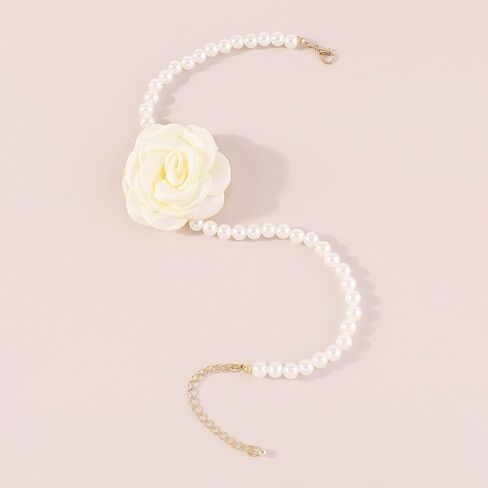 Bohemian Camellia Flower Pearl Choker Necklace for Women Teen Girls,Vintage Floral Choker Necklace,Handmade Freshwater Pearl Necklace Gentle Bride Wedding Jewelry in Saudi Arabia