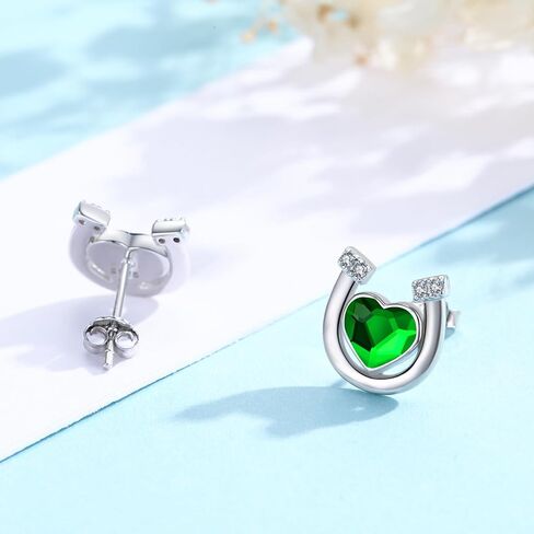 Horseshoe Earrings 925 Sterling Silver Pink/White/Green Crystal Stud Earrings Hypoallergenic Horseshoe Jewelry Gifts for Women Girls Teens in Saudi Arabia