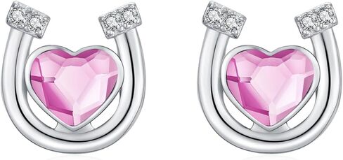 Horseshoe Earrings 925 Sterling Silver Pink/White/Green Crystal Stud Earrings Hypoallergenic Horseshoe Jewelry Gifts for Women Girls Teens in Saudi Arabia