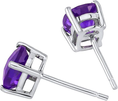 Peora Solid 14K White Gold Amethyst Earrings for Women, Genuine Gemstone Birthstone Solitaire Studs, 7x5mm Oval Shape, 1.50 Carats total, Friction Back in Saudi Arabia
