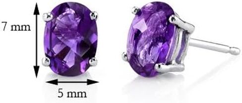 Peora Solid 14K White Gold Amethyst Earrings for Women, Genuine Gemstone Birthstone Solitaire Studs, 7x5mm Oval Shape, 1.50 Carats total, Friction Back in Saudi Arabia
