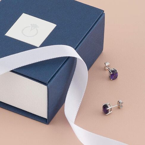 Peora Solid 14K White Gold Amethyst Earrings for Women, Genuine Gemstone Birthstone Solitaire Studs, 7x5mm Oval Shape, 1.50 Carats total, Friction Back in Saudi Arabia