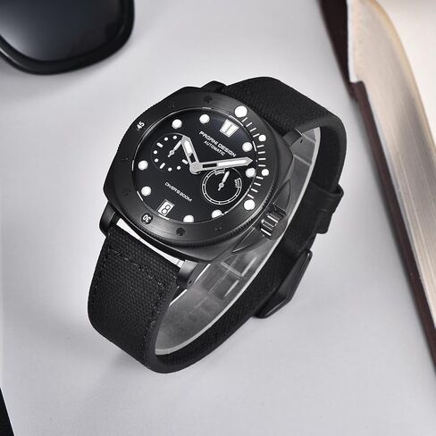HaiQin Pagani Design 1767 مربع ساعات أوتوماتيكية للرجال ذاتية اللف حزام نايلون 200 متر مقاوم للماء ساعة عسكرية رياضية مع قرص احتياطي الطاقة in Kuwait