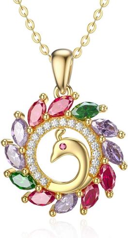 بلوكاسي عقد بتصميم طاووس من الذهب عيار 14 قيراط للنساء بدلاية على شكل طاووس مع زركونيا مكعب، 16 انش - 18 انش، ذهبي، زركونيا مكعب in Kuwait