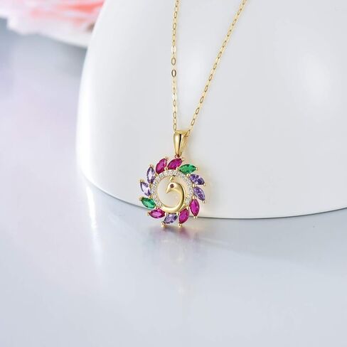 بلوكاسي عقد بتصميم طاووس من الذهب عيار 14 قيراط للنساء بدلاية على شكل طاووس مع زركونيا مكعب، 16 انش - 18 انش، ذهبي، زركونيا مكعب in Kuwait