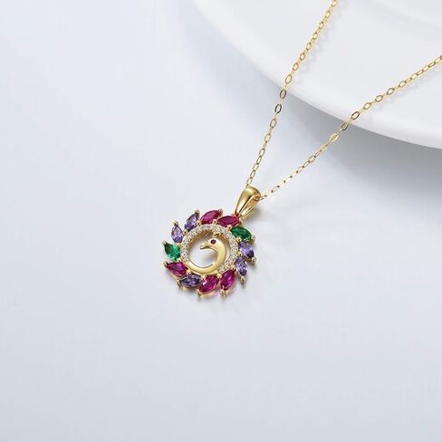 بلوكاسي عقد بتصميم طاووس من الذهب عيار 14 قيراط للنساء بدلاية على شكل طاووس مع زركونيا مكعب، 16 انش - 18 انش، ذهبي، زركونيا مكعب in Kuwait