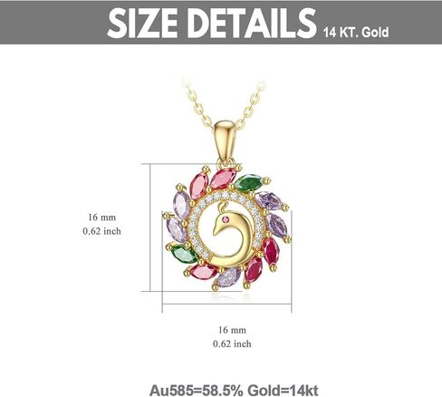 بلوكاسي عقد بتصميم طاووس من الذهب عيار 14 قيراط للنساء بدلاية على شكل طاووس مع زركونيا مكعب، 16 انش - 18 انش، ذهبي، زركونيا مكعب in Kuwait