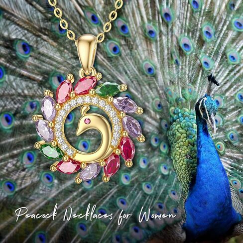 بلوكاسي عقد بتصميم طاووس من الذهب عيار 14 قيراط للنساء بدلاية على شكل طاووس مع زركونيا مكعب، 16 انش - 18 انش، ذهبي، زركونيا مكعب in Kuwait