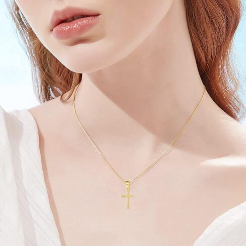 SISGEM 18k Gold Box Chain and Cross Pendant Necklace for Women, Small Religious Jewelry Christmas Gifts for Her, 18 Inch in Saudi Arabia