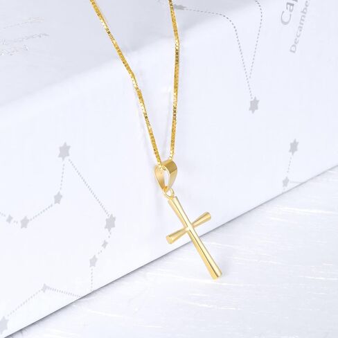 SISGEM 18k Gold Box Chain and Cross Pendant Necklace for Women, Small Religious Jewelry Christmas Gifts for Her, 18 Inch in Saudi Arabia