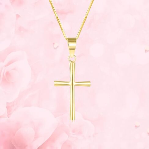 SISGEM 18k Gold Box Chain and Cross Pendant Necklace for Women, Small Religious Jewelry Christmas Gifts for Her, 18 Inch in Saudi Arabia