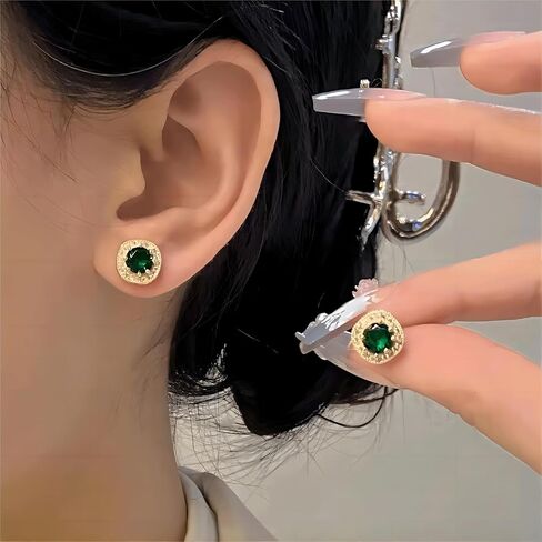 16K Gold Plated S925 Silver Needle Earrings Green Zirconia versatile earrings For Women Girls in Saudi Arabia