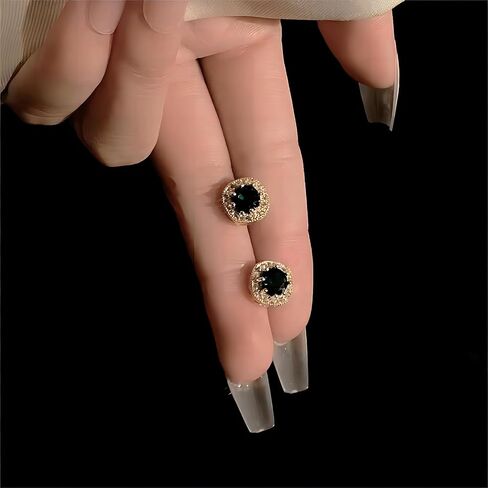 16K Gold Plated S925 Silver Needle Earrings Green Zirconia versatile earrings For Women Girls in Saudi Arabia