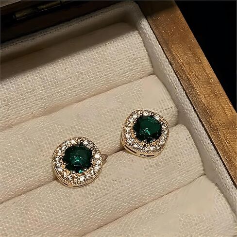 16K Gold Plated S925 Silver Needle Earrings Green Zirconia versatile earrings For Women Girls in Saudi Arabia