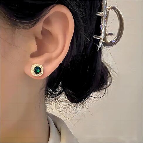 16K Gold Plated S925 Silver Needle Earrings Green Zirconia versatile earrings For Women Girls in Saudi Arabia
