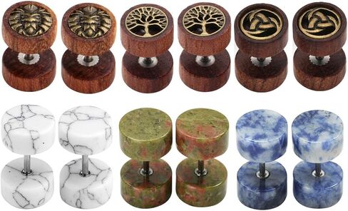 Zysta للجنسين أقراط مرصعة مجموعة أنماط مختلطة الخشب حجر الفولاذ المقاوم للصدأ 16G ثقب وهمية قياس الأذن نفق المقابس الحديد المسمار مسمار in Kuwait