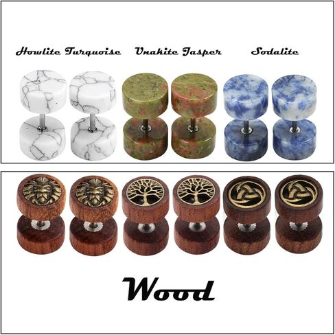 Zysta للجنسين أقراط مرصعة مجموعة أنماط مختلطة الخشب حجر الفولاذ المقاوم للصدأ 16G ثقب وهمية قياس الأذن نفق المقابس الحديد المسمار مسمار in Kuwait