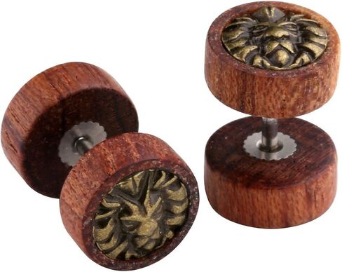 Zysta للجنسين أقراط مرصعة مجموعة أنماط مختلطة الخشب حجر الفولاذ المقاوم للصدأ 16G ثقب وهمية قياس الأذن نفق المقابس الحديد المسمار مسمار in Kuwait