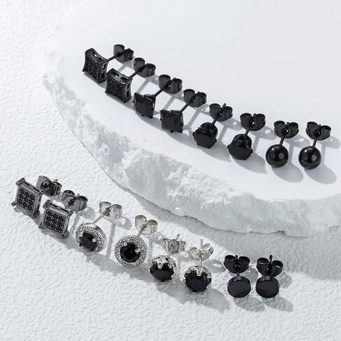 EIELO 10 Pairs Stud Earrings for Men Stainless Steel Studs Earrings for Men Women Cross CZ Round Black Earrings CZ Inlaid in Saudi Arabia