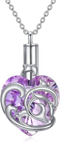 YFN Dolphin Urn Necklace for Ashes Heart Crystal Cremation Jewelry Sterling Silver with Purple Blue Crystal Jewelry Gifts for Women Girls Dolphin in Kuwait