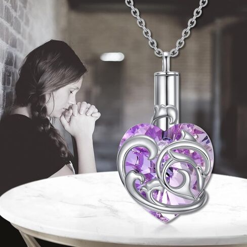 YFN Dolphin Urn Necklace for Ashes Heart Crystal Cremation Jewelry Sterling Silver with Purple Blue Crystal Jewelry Gifts for Women Girls Dolphin in Kuwait