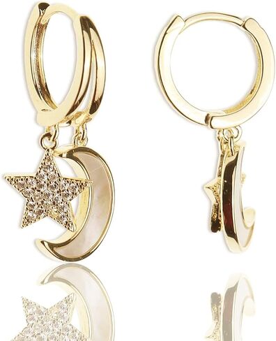 Sonateomber Double Circle Small Diamond Hoop Cartilage Earrings for Women - Sparkly Cubic Zirconia Rhinestone Huggie Snowflake/Pearl/Star Moon/Cube Drop Dangle Earring Valentines Gift in Kuwait