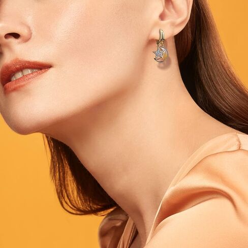 Sonateomber Double Circle Small Diamond Hoop Cartilage Earrings for Women - Sparkly Cubic Zirconia Rhinestone Huggie Snowflake/Pearl/Star Moon/Cube Drop Dangle Earring Valentines Gift in Kuwait