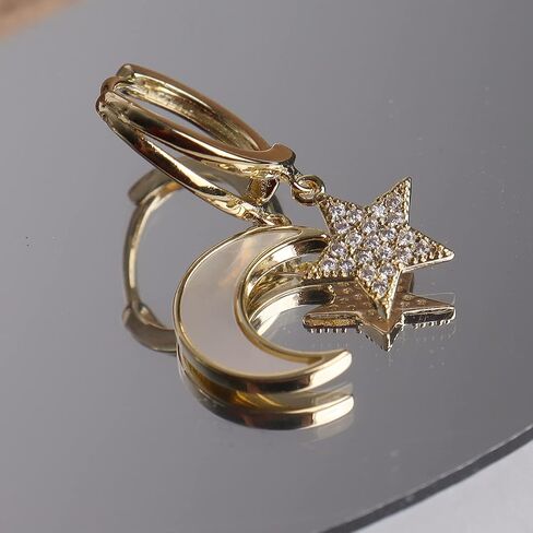 Sonateomber Double Circle Small Diamond Hoop Cartilage Earrings for Women - Sparkly Cubic Zirconia Rhinestone Huggie Snowflake/Pearl/Star Moon/Cube Drop Dangle Earring Valentines Gift in Kuwait