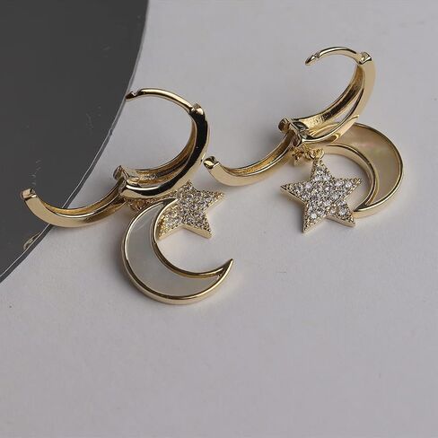 Sonateomber Double Circle Small Diamond Hoop Cartilage Earrings for Women - Sparkly Cubic Zirconia Rhinestone Huggie Snowflake/Pearl/Star Moon/Cube Drop Dangle Earring Valentines Gift in Kuwait