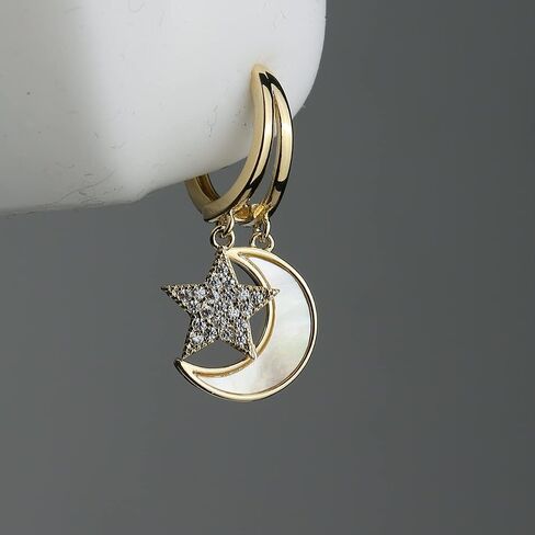 Sonateomber Double Circle Small Diamond Hoop Cartilage Earrings for Women - Sparkly Cubic Zirconia Rhinestone Huggie Snowflake/Pearl/Star Moon/Cube Drop Dangle Earring Valentines Gift in Kuwait
