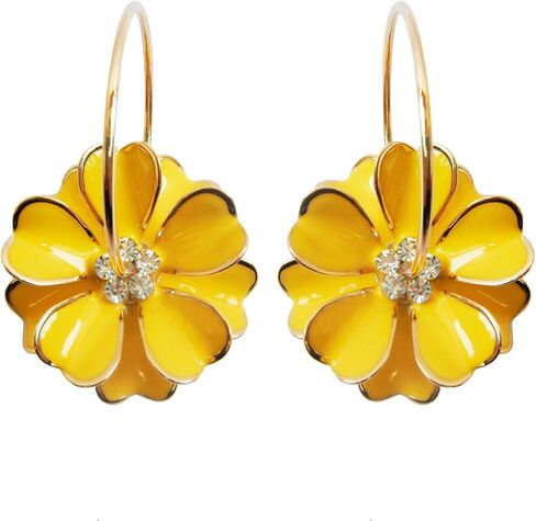 Navachi 18k Gold Plated Enamel Flower Crystal Hoop Earrings(Dia. 3cm) in Saudi Arabia