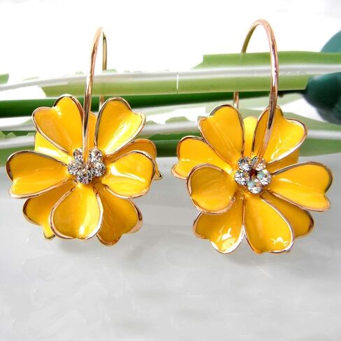 Navachi 18k Gold Plated Enamel Flower Crystal Hoop Earrings(Dia. 3cm) in Saudi Arabia