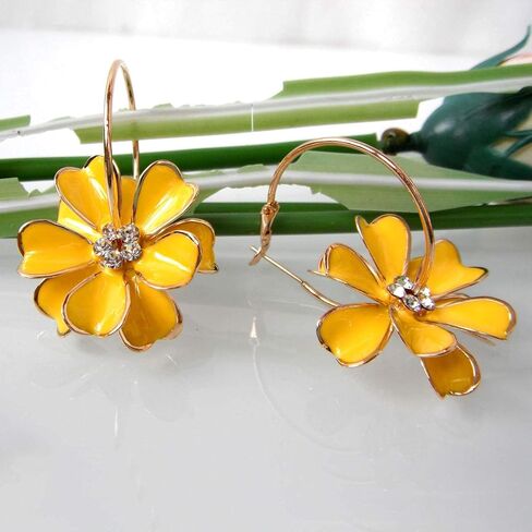 Navachi 18k Gold Plated Enamel Flower Crystal Hoop Earrings(Dia. 3cm) in Saudi Arabia