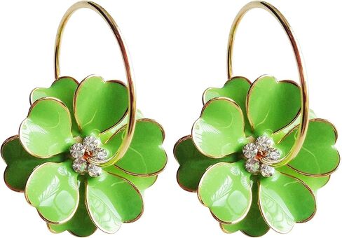 Navachi 18k Gold Plated Enamel Flower Crystal Hoop Earrings(Dia. 3cm) in Saudi Arabia
