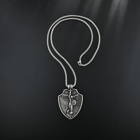 Raymard Mens St Michael Archangel Sword and Shield Necklace, Stainless Steel Pendant Necklace for Men, 24" Rolo Chain St Michael Jewelry in Saudi Arabia