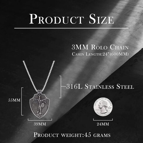 Raymard Mens St Michael Archangel Sword and Shield Necklace, Stainless Steel Pendant Necklace for Men, 24" Rolo Chain St Michael Jewelry in Saudi Arabia