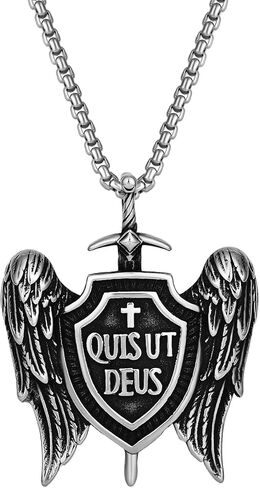 قلادة Raymard للرجال من St Michael Archangel Sword and Shield، قلادة من الفولاذ المقاوم للصدأ للرجال، سلسلة رولو مقاس 24 بوصة مجوهرات St Michael in Kuwait