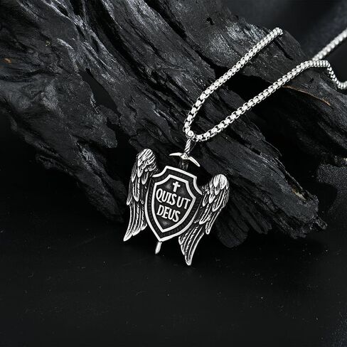قلادة Raymard للرجال من St Michael Archangel Sword and Shield، قلادة من الفولاذ المقاوم للصدأ للرجال، سلسلة رولو مقاس 24 بوصة مجوهرات St Michael in Kuwait