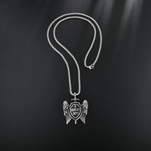 قلادة Raymard للرجال من St Michael Archangel Sword and Shield، قلادة من الفولاذ المقاوم للصدأ للرجال، سلسلة رولو مقاس 24 بوصة مجوهرات St Michael in Kuwait