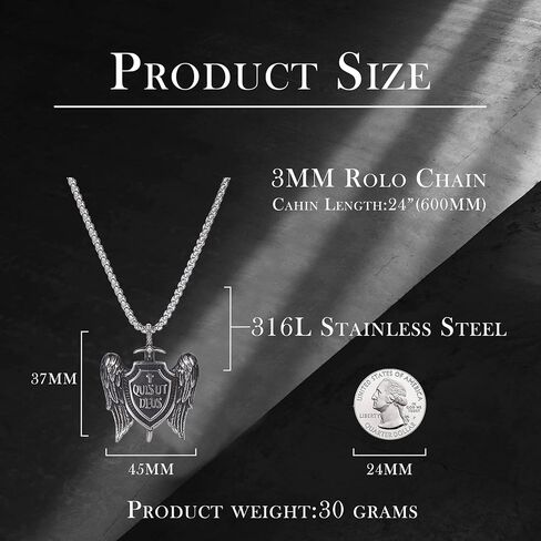 قلادة Raymard للرجال من St Michael Archangel Sword and Shield، قلادة من الفولاذ المقاوم للصدأ للرجال، سلسلة رولو مقاس 24 بوصة مجوهرات St Michael in Kuwait
