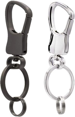 سلسلة مفاتيح السيارة بمشبك سلسلة مفاتيح للرجال والنساء سلسلة مفاتيح مع حلقتين مفاتيح فيب 7 من الستانلس ستيل سريع الفك حامل سلسلة مفاتيح للحزام - (مجموعة من 2، اسود وفضي) in Kuwait