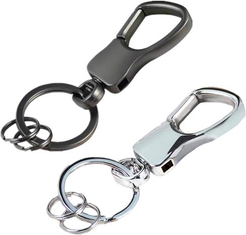 سلسلة مفاتيح السيارة بمشبك سلسلة مفاتيح للرجال والنساء سلسلة مفاتيح مع حلقتين مفاتيح فيب 7 من الستانلس ستيل سريع الفك حامل سلسلة مفاتيح للحزام - (مجموعة من 2، اسود وفضي) in Kuwait